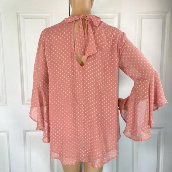 Band of Gypsies Floral Appliqué Bell Sleeve Sheer Blouse - Picture 8 of 17